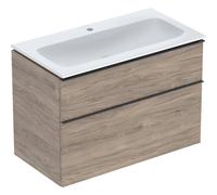 Geberit iCon Set lavabo pour meubles avec meuble sous-lavabo, 2 tiroirs, 90x63x48 cm, 502337, 502337JR1, 502337JR1, Colorazione: lavabo: bianco, frontale/carcassa: struttura in legno di noce hickory/m