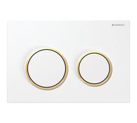 Piastra di azionamento Geberit Omega20, per il lavaggio a 2 volumi, Colorazione: bianco / placcato oro / placcato oro / bianco - 115.085.KK.1