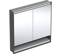 Armadio a specchio Geberit ONE con ComfortLight, 2 ante, montaggio nascosto, con nicchia, 90x90x15cm, 505.823.00., Colorazione: nero opaco / alluminio verniciato a polvere - 505.823.00.7
