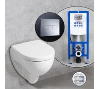 Geberit Renova Plan Compact set completo WC sospeso con elemento incasso neeos,, 203245000+16601CR#SET, Renova; Renova Plan bianco [WC > WC con Elementi Incasso]