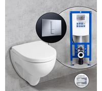 Geberit Renova Plan Compact set completo WC sospeso con elemento incasso neeos,, 203245000+16791CR#SET, Renova; Renova Plan bianco [WC > WC con Elementi Incasso]