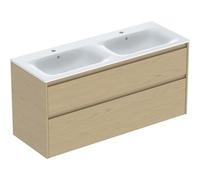 Geberit Renova Plan Ensemble lavabo double meuble bord étroit, avec meuble sous lavabo, 2 tiroirs, 130x62,1x48cm, 504.042.PS.1, 504.042.PS.1, Colorazione: lavabo: bianco, frontale/carcassa: struttura 