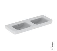 Geberit Renova Plan, lavabo doppio, 130x48 cm, senza foro per rubinetto, con sfioratore, 501712, Colorazione: bianco/KeraTect - 501.712.00.8