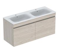 Geberit Renova Plan set con lavabo doppio e mobiletto, 2 cassetti, 130x62,2x48cm, 501918, Colorazione: lavabo: bianco, frontale/carcassa: noce hickory light / rivestito in lamina - 501.918.00.1