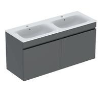 Geberit Renova Plan set con lavabo doppio e mobiletto, 2 cassetti, 130x62,2x48cm, 501918, Colorazione: Lavabo: bianco / KeraTect, frontale/carcassa: lava / laccato opaco - 501.918.JK.8