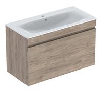 Geberit Renova Plan set con lavabo e mobiletto, 1 cassetto, 100x62,2x48 cm, 501917, Colorazione: lavabo: bianco, frontale/carcassa: noce hickory / rivestito in lamina - 501.917.JR.1