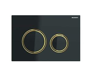 Geberit Sigma21 Pannello di controllo 2 pulsanti, piastra nera, bottoni neri, bordi in ottone