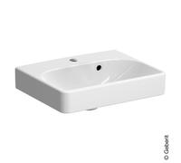Geberit Smyle Square lave-mains 500222, 45x36cm, avec trou pour robinetterie, avec trop-plein asymétrique, 500.222.01.8, 500.222.01.8, Colorazione: Bianco, con KeraTect