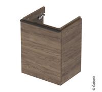 Mobiletto lavamano Geberit Smyle Square, 500364, 492x617x406 mm, con 1 anta, apertura a sinistra, Colorazione: Struttura in legno noce noce hickory / melaminico - 500.364.JR.1