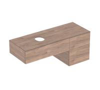 Mobiletto Geberit VariForm per lavabo da appoggio, tre cassetti, piano dappoggio, dispositivo antiodore, larghezza 135 cm, Colore (anteriore/corpo): Superficie: struttura in legno di noce hickory / melaminico - 501.192.00.1