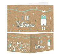 GEBETTER 50pz Bigliettini Bomboniere Battesimo Nascita per Bambino Bimbo, Biglietti Battesimo per Confetti Confezione Regalo, Colore Azzurro Rilievo Vintage