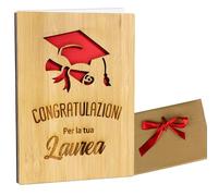 GEBETTER Biglietto Auguri Laurea in Legno, Regalo Laurea Donna Uomo Amica, Motivo Cappello di Laurea, Congratulazioni Laurea, con Busta Kraft