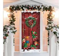 GEBETTER Decorazione Natalizie per Porta, Copertura Porta Babbo Natale Copriporta Natalizio, Addobbi Porta d’Ingresso Natale, Door Cover Christmas Sfondo Banner Casa (Elfo)