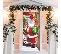 GEBETTER Decorazione Natalizie per Porta, Copertura Porta Babbo Natale Copriporta Natalizio, Addobbi Porta d’Ingresso Natale, Door Cover Christmas Sfondo Banner Casa (Babbo Natale)