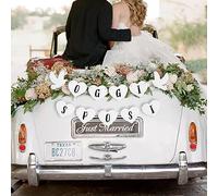 GEBETTER Festone Oggi Sposi a Forma Cuore per Auto, Just Married Striscione Bandierine, Decorazione per Auto e Casa Esterno Giardino, Addobbi per Foto e Nozze