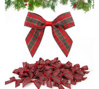 GEBETTER Fiocchi di Natale Rosso, Fiocco Decorativo per Albero di Natale Ghirlanda Fiocchi Decorazione Ornamenti Confezioni Regalo (48pz-5cm-Scozzesi)