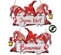 GEBETTER Francese FuoriportaNatalizio Gnomo in Legno, Cartelli Decorazione Porta Natale Addobbi Ghirlanda per Finestre