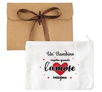 GEBETTER Pochette Multiuso Regalo Maestra Fine Anno Natale Borsa Piccola Regalo per Insegnante Donna Professoressa Astuccio Trucchi Cosmetici Regali Maestra Asilo Elementare (Bianca-Scritta A)