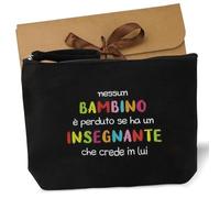 GEBETTER Pochette Regalo Maestre Fine Anno Asilo, Astuccio Regalo per Maestra Elementare Insegnante Donna Professoressa, Pochette Multiuso Regali per Maestre (Nero-Nessun bambino è perduto se...)