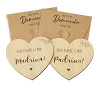GEBETTER Targhetta Legno Vuoi Essere Il Mio Padrino La Mia Madrine, Idea Regalo Madrine e Padrino Battesimo Annuncio, con Busta