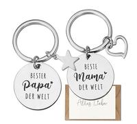 GEBETTER Tedesco 2pz Portachaivi Regalo Papà Mamma Portachiavi Beste Mama Bester Papa Der Welt Compleanno Festa Natale