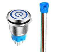 Gebildet 1 pezzo 0,75''/19mm Interruttore a Pulsante a Aggancio in Acciaio Inossidabile 12V-24V 5A Simbolo di Alimentazione LED SPDT Interruttore a Levetta Impermeabile con Presa per Cavo (LED Blu)