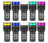 Gebildet 10Pcs 16mm Indicatore luminoso 220-380VAC LED da Incasso a Pannello (Rosso/Verde/Blu/Arancia/Bianco, Ogni Colore 2pezzi)