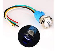 Gebildet 12V-24V/5A 19mm Precablato Momentaneo Corno Pulsante Metallo Interruttore con Blu LED per Auto Moto