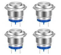 Gebildet 16mm Testa Alta SPST Pulsante Momentaneo Impermeabile, Auto-Reset Interruttore a Pulsante in Metallo in Acciaio Inox, Terminali a Saldare DC 6V/12V/36V/48V, AC 110V/230V 3A 1NO