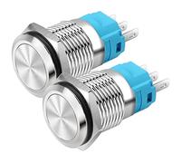 Gebildet 16mm Testa Piatta SPDT Interruttore a Scatto Impermeabile, Interruttore a Pulsante in Metallo in Acciaio Inossidabile, Terminali a Saldare DC 6V/12V/36V/48VAC 110V/230V 2A 1NO+1NC