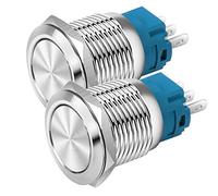 Gebildet 19 mm Testa Piatta SPDT Interruttore a Scatto Impermeabile, Interruttore a Pulsante in Metallo in Acciaio Inossidabile, Terminali a Saldare DC 6V/12V/36V/48V, AC 110V/230V 2A 1NO+1NC