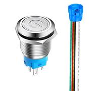 Gebildet 19mm Interruttori a Pulsante ad Aggancio in Acciaio Inossidabile, 12V-24V 5A LED 1NO1NC SPDT ON Off Interruttore a Levetta Impermeabile con Spina a Filo (LED Bianca)