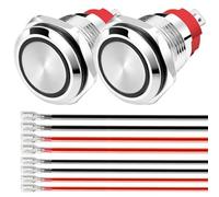 Gebildet 2 pezzi Pulsante Impermeabile Momentaneo LED blu 12-24VDC/15Amp 16mm Interruttore a Pulsante in acciaio Inossidabile impermeabile con filo di Collegamento