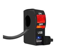 Gebildet 22mm 12V/5A LED rosso manubrio moto interruttore a pulsante on off con caricatore USB 12V2A interruttore di controllo fari compatibile per la maggior parte delle moto, scooter o motoslitte