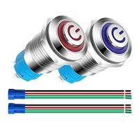 Gebildet 2pcs 12mm Aggancio Interruttore a Pulsante in Acciaio Inossidabile, 12V-24V 3A Simbolo LED Normalmente Aperto SPST ON Off Interruttore Impermeabile con Spina a Filo (Blu+Rosso,Testa Alta)