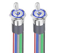 Gebildet 2pcs 16mm Interruttore a Bilanciere Precablato 12V-24V, Interruttore a Levetta SPST ACCESO/SPENTO LED, Interruttore a Levetta Impermeabile IP67 per Cruscotto Auto (Luce Blu)