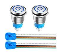 Gebildet 2pcs 16mm Interruttori a Pulsante ad Aggancio Acciaio Inossidabile, 12V-24V 5A LED 1NO1NC SPDT ON Off Interruttore a Levetta Impermeabile con Spina a Filo (LED Blu)