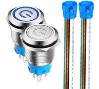 Gebildet 2pcs 19mm Interruttori a Pulsante ad Aggancio in Acciaio Inossidabile, 12V-24V 5A LED 1NO1NC SPDT ON Off Interruttore a Levetta Impermeabile con Spina a Filo (Blu+Bianca)