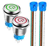 Gebildet 2pcs 19mm Interruttori a Pulsante ad Aggancio in Acciaio Inossidabile, 12V-24V 5A LED 1NO1NC SPDT ON Off Interruttore a Levetta Impermeabile con Spina a Filo (Rosso + Verde)