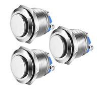 Gebildet 3pcs 19mm 5A 12V/24V/125V/250VAC Pulsante Momentaneo Terminali a Vite Pulsante Impermeabile in Metallo in Acciaio Inossidabile(Testa Alta)