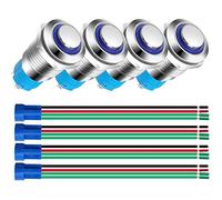 Gebildet 4 Pezzi 12mm Acciaio Inossidabile Pulsante Momentaneo 3V-4.5V-5V-6V-7.5V-9V/5A LED 1NO SPST Acceso/Spento Impermeabile con Presa Filo (LED Blu)