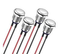 Gebildet 4pcs Precablati 12mm 3A 12V/24V/110V/250VAC Interruttore a Pulsante Impermeabile a Aggancio Interruttore a Pulsante in Acciaio Inossidabile Acceso-Spento (Testa Piatta)