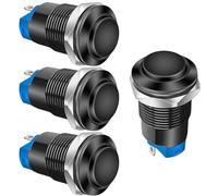 Gebildet 4pezzi 12mm Interruttore a Pulsante a Scatto Cavo con Testa rialzata Lega di Alluminio 1NO 12V 24V 36V 110V 250V Impermeabile IP65 Senza LED (Guscio nero)