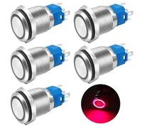 Gebildet 5 Pezzi 16mm LED Rosso Interruttore a Pulsante Momentaneo in Metallo Impermeabile 12V-24V/5 Amp 1 NO 1 NC ON/Off per Foro di Montaggio 5/8"