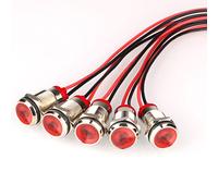 Gebildet 5pezzi Flash 82 volte/min Rosso 12mm AC/DC 12-24V LED Lampeggiante in Metallo Indicatore Luminoso Impermeabile con Filo, Luce Rossa Lampeggiante per Avviso e Indicazione