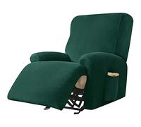 GEBIN 4-Pezzo Velluto Copripoltrona Relax Reclinabile, Fodera per Poltrona Elasticizzato 1 Posto con Tasche, Morbido Coprisedile Poltrona Lavabile Antiscivolo Copripoltrona (Verde scuro)