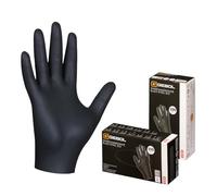 Gebol Black Nitrile Eco, guanti monouso senza polvere e senza lattice, ad alta resistenza agli strappi, guanti in nitrile con rivestimento polimerico, da uomo, taglia L (Gr 9), colore nero, confezione