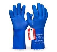Gebol Blue Tech, 1 paio di guanti lunghi in gomma PVC con maglia di cotone, resistenti agli agenti chimici, resistenti agli acidi e all'olio, impermeabili, misura 10, colore: blu