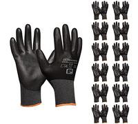 Gebol Micro Flex Touch Set di 12 guanti da lavoro con funzione touch, guanti protettivi leggeri con sensazione, da donna e da uomo, taglia XL (Gr 10), colore nero, confezione da 12 paia