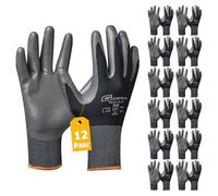 Gebol Midi Flex, 12 paia di guanti da lavoro da uomo, con rivestimento in nitrile e ad olio, guanti antiscivolo per officina e giardino, taglia XL, colore nero